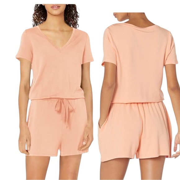 Amazon‎ Essentials Orange  Set V-Neck Short Sleeve Romper - Picture 1 of 9